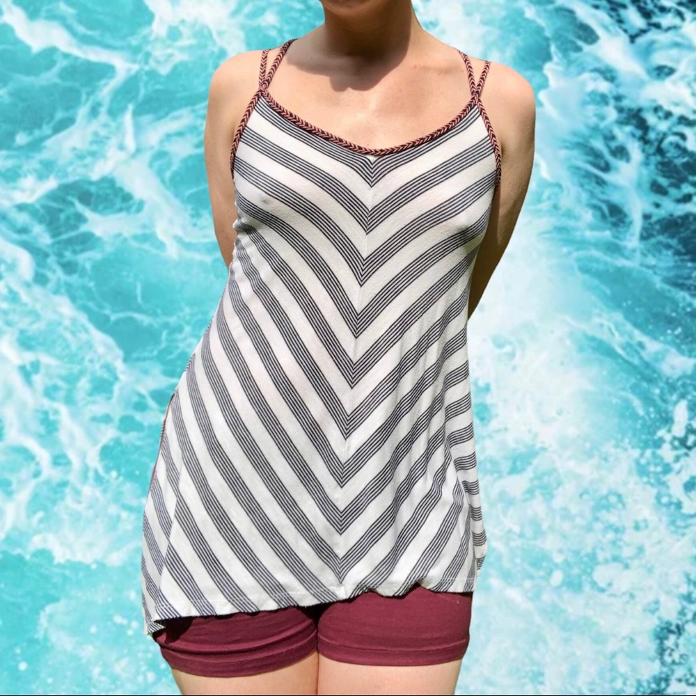 Asymmetrical Nautical Stripe Tank with Braided Straps and Sharkbite Hem, Size S
